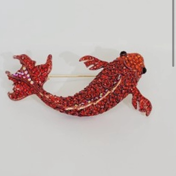 Red & Orange Austrian Crystal Red
Enamel Gold Koi Fish Brooch Pendant - Picture 2 of 7